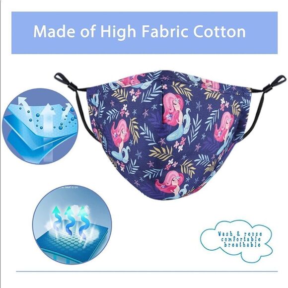 4-Pack Kids Face Masks – Dinosaur, Unicorn, Princess & Mermaid Prints, NWT - Picture 3 of 7